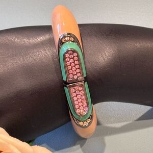 Cara New York NWOT Stylish Beige Hinged Bangle Adorned with Crystals